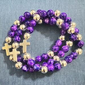 Dark purple and black zinc cross bracelet